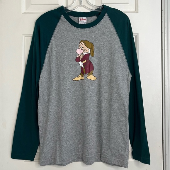 Disney Grumpy Dwarf Graphic Baseball Tee S Grey / Green - Picture 1 of 9